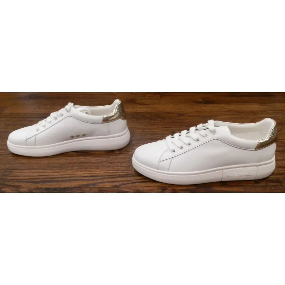 Kate Spade White Gold Lift Sneakers Shoes Women's Size 9B New
